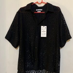 Zara Mens Crochet Textured Shirt